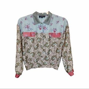 Vintage Silk Abstract Floral Button Front Shirt Size 8P